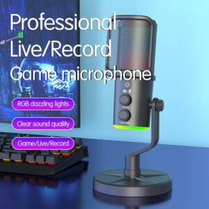 SU9 RGB Light USB-C / Type-C Desktop Recording Noise Reduction Microphone with Anti-spray Net