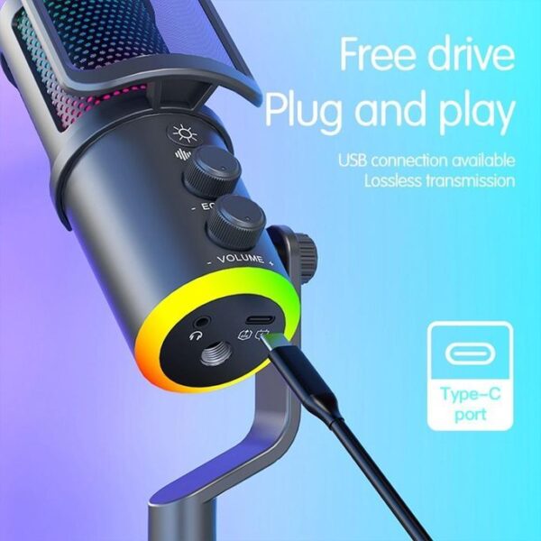 SU9 RGB Light USB-C / Type-C Desktop Recording Noise Reduction Microphone with Anti-spray Net