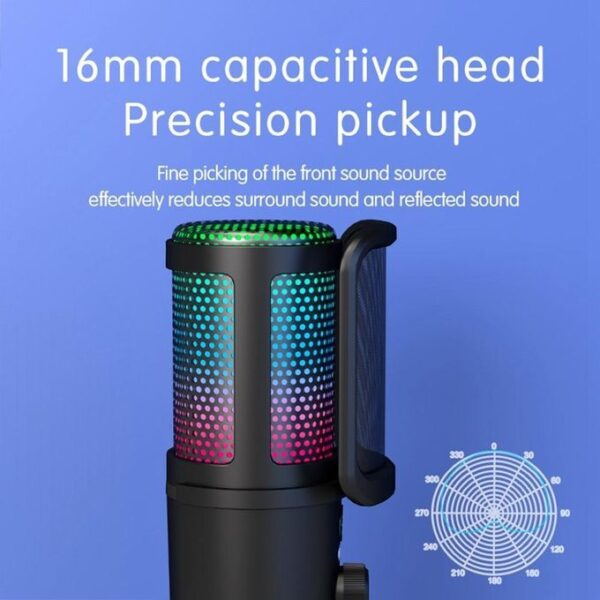 SU9 RGB Light USB-C / Type-C Desktop Recording Noise Reduction Microphone with Anti-spray Net