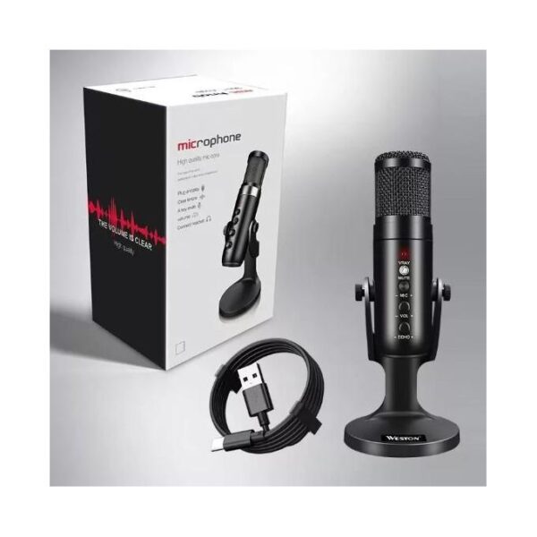 USB Condenser Microphone with Stand – Professional Podcast Recording Mic